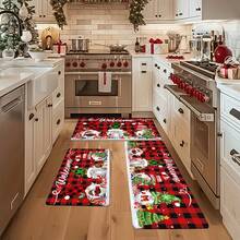 1/2/3 Pcs Thick 0.47 Inch/1.2 Cm Christmas Kitchen Mat, Gnome Doormat Set, 2 Pcs Red Buffalo Plaid Waterproof Anti-Slip Welcome Mat, Subtle Holiday Home Bathroom Decor (16x24 Inch, 16x47 Inch) - Multicolor - View 5