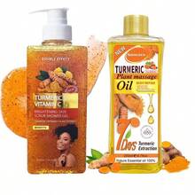 Turmeric Scrub Body Wash + Turmeric Massage Oil Set, Turmeric Body Massage Oil 200ml, With A Fragrant Turmeric Aroma, Suitable For Both Men And Women. - Màu vàng - Xem 2