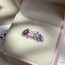 1pc Dopamine Color Diamond Flower Ring For Women, Suitable For Daily And Vacation Wear In Summer - Dopamine Colored Gem Ring - View 8