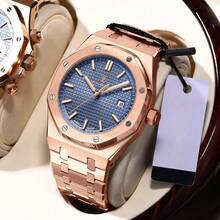 Men's Fashion Luxury Quartz Watch – Waterproof Luminous Stainless Steel Business - P924玫金藍面鋼帶款 - 查看 4