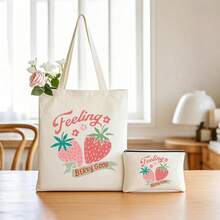 1/2pcs Large Canvas Tote Bag-Lemon Design Light Shopping Bag Cosmetic Bag Shoulder Bag, Ladies, Farmers Market, Picnic, Lemon Lovers Gift, Summer Style Handle, Beach Shopping Essential Foldable, Large Capacity, Light Weight, Stylish Personalized Tote Bag, Shoulder Bag, Casual Shopping Bag Store Back To School