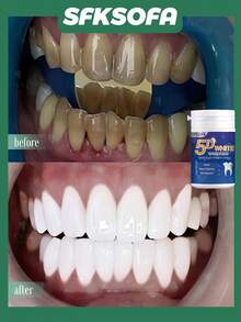 5D美白科技！3天亮白，深层清洁，保护牙龈，牙粉