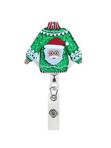 1 Stück, Weihnachtspullover-Stil, Weihnachtsmann, Schneemann, Elch, einziehbarer Ausweishalter, 360° Drehung, geeignet für Ausweishalter, Arzt, Krankenschwester, Lehrer Namensschild-Halter