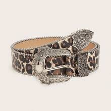 波西米亚风 1 件装女士复古百搭西部风格 PU 皮带，带三个扣和雕花、豹纹和牛纹，适合万圣节夏季、秋季、万圣节 - 彩色 - 查看 11