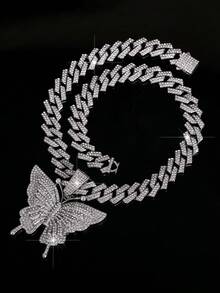 LIGHTSOME 1set Fashion Hio-Hop Style Colorful Butterfly Pendant Necklace For Men Women Punk Bling Aniaml Butterfly Jewelry Necklace Ideal Gift For Friend Suitable For Daily Wear