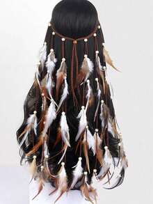 1 Piece Of Bohemian Feather Headband - Handcrafted, Long, Two-Tone, Hippie, Peacock Feather, Women's Headwear - Color - View 5