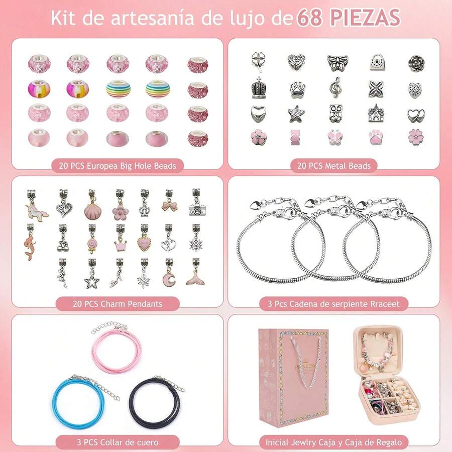 YRBOGJ 66PZAS Kit para Hacer Pulseras, Kit de Pulseras para Niña con Caja de Regalo y Bolsa Cosas para Hacer Pulseras, Adecuado para Cumpleaños, Regreso a Clases y Regalos del Día del Niño para niñas de 8 a 12 años. - 1 - Ver 1