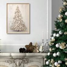 1pc, Canvas Wall Art, Framed Wall Decor, Christmas Art, Vintage White Painting Christmas Tree Mural, Christmas Wall Decor, Holiday Decor, Retro Art, Christmas Tree Ornament, Suitable For Home Decor, Living Room And Bedroom, Holiday Party Decorations, Happy New Year, Ideal Christmas And New Year Gift, Ready To Hang.