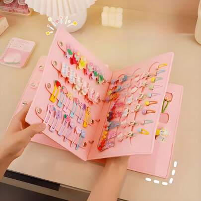 1pc Foldable Book-Shaped Hair Accessory Display Stand, Suitable For Clips And Headbands, Portable Hair Accessory Storage Book For Girls