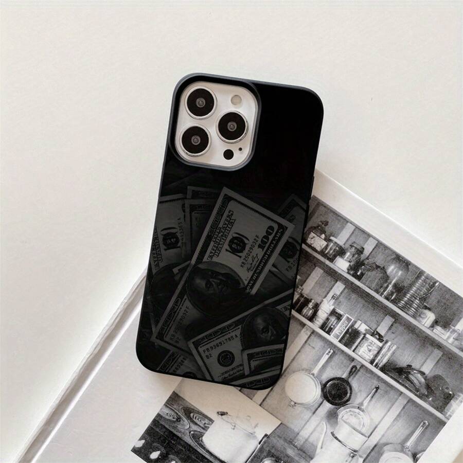 Fundas y carcasas protectoras para teléfono con diseño de billetes negros y orificios grandes. Compatibles con phone 16 Pro Max, 16, 15 Pro, 14, 14 Plus/14 Pro Max, 13, 13 Pro, 12 Pro, 11/11 Pro. Regalos para cumpleaños y fiestas - Negro - Ver 1