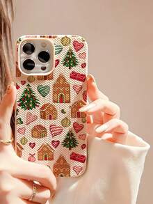 1 pieza Nueva funda de teléfono de silicona suave, a prueba de golpes y antideslizante, con textura de punto y diseño de casa de jengibre y corazón de caramelo navideño, compatible con iPhone 17/17 Air/17 Pro/17 Pro Max, 16/16 Plus/16 Pro/16 Pro Max, 15/15 Plus/15 Pro/15 Pro Max, 14/14 Plus/14 Pro/14 Pro Max, 13/13 Pro/13 Pro Max, 12/12 Pro/12 Pro Max, 11/11 Pro/11 Pro Max
