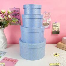Set de 4 cutii cadou rotunde cu model de trandafiri, hârtie imprimată elegantă, design revigorant cu mai multe straturi și capacitate, DIY și stivuibil, potrivit pentru cadouri de ziua de naștere, nuntă, sărbători - Multicolor - Vizualizare 8