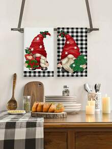 1/2pcs Christmas Gnome Kitchen Towels - Soft, Absorbent Microfiber Dish & Hand Towels For Holiday Decor, Machine Washable, Christmas Kitchen Towels, 15.7x23.6inch , Perfect For Holiday Home Decor