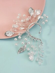 1pc Right Ear Heart-Shaped Pearl Decor Fashion Earring, Stylish Women Earrings - Silver - View 5