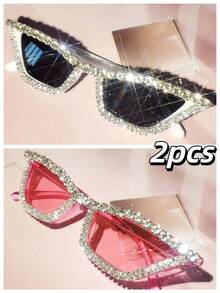 Eyeglasses#17078 1pc Women's Rhinestone Decorated Intense Reflective Glittering Rhinestone Effect Cute Party Glasses, Suitable For Weddings, Music Festivals, Street Photography, Decorated With Crystal, Pink Frame Y2K Luxury Holiday Party Makeup Cute Cat Eye Glasses For Beach, Theme Parties (Comes With Cleaning Cloth), Selfie Travel Stylish Black, Red, Blue, Silver, Green, Pink Valentines Y2KFest MusicFest For Summer Beach Vacation,Outdoor,Travel Shades Fashion Glasses Rhinestone Decor Party Style Cat Eye Frame For Music Festival Preppy Style For Back To School
