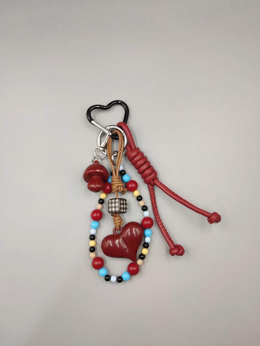 1pc Silver Star Charm Bag Accessory, Keychain For Women - Red - View 1