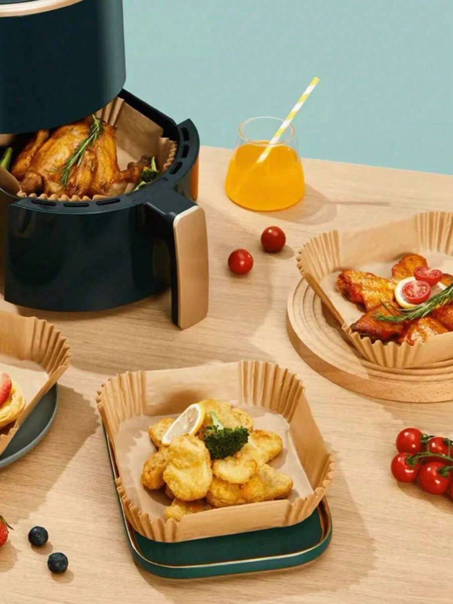 50/100 miếng lót nồi chiên không dầu, 9"/9.06", chống dính, chống thấm nước, chống dầu, giấy nướng đa năng, thích hợp cho nồi chiên không dầu, lò vi sóng, nồi hấp, làm từ chất liệu gỗ, đồ dùng nhà bếp và ăn uống - Nhiều màu - Xem 1