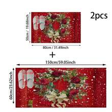 1pc Christmas Rose Pattern Bathroom Anti-Slip Mat, Made Of Artificial Cashmere With Plush Decoration, Is Suitable For Bathrooms, Doorways, Kitchens And Other Occasions. It Can Be Machine Washed, Is A Holiday Decoration And Can Be Given As A Gift