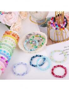 Glass Beads Kit, Mix Colors Glass Round Beads Kit For Jewelry Making, DIY Friendship Bracelet Necklace Earrings Crafts Gifts, Dual Colorful Crack Beads