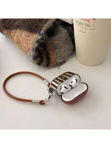 Retro Brown Wavy Striped 4th Generation Earphone Case, Protective Cover Compatible With 3rd Gen Wireless, 2nd Gen Semi-Transparent New Version Leather Pendant, Pro 2 Anti-Drop Earphone Shell - Brown - View 4