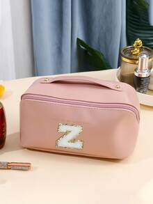 1 szt. Wielofunkcyjna kosmetyczka, wodoodporna kosmetyczka ze skóry PU, kosmetyczka łazienkowa, pojemny uchwyt na pędzle do makijażu, list DIY, przenośna torebka, kosmetyczka o dużej pojemności na kosmetyki do pielęgnacji skóry, pędzle, puder, szminkę, odpowiednia na plażę, do szkoły, do łazienki, na święta, walentynki, prezenty świąteczne dla mamy, rodziny, przyjaciół, niezbędna jesienią - Różowy - Zobacz 31