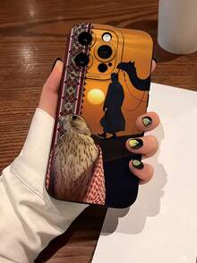 1pc Desert Style Patchwork Camel & Eagle Design Phone Case: Fashionable, Personalized, Soft Touch, Waterproof, Durable, Anti-Pollution, With Camera Protection. A Perfect Gift For Yourself, Family, Colleagues, And Loved Ones. Suitable For IPhone 17, 16, 15, 14, 13, 12, 11 PRO/PRO MAX/PLUS And Galaxy Series