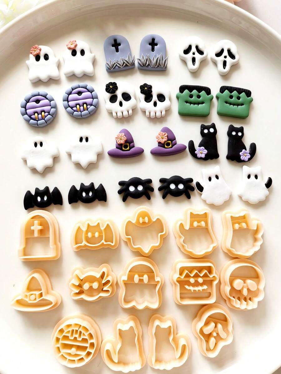 1/2/14 件万圣节粘土切割器，用于珠宝制作，哥特式南瓜骷髅耳环粘土工具，用于 DIY 饰品手工工艺品，帽子蜘蛛聚合物粘土模具，珠宝制作套件 - Clay Cutter - 查看 1