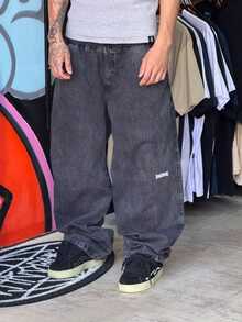 Baggy Pants Marbled Wide Faded Bear Balloon Cos Elastic Gray Hip Hop Promotion Premium Loose Pocket - màu đen - Xem 2