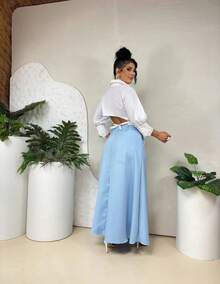 WOMEN'S LONG TAILORED SKIRT, EVANGELICAL FASHION, HIGH WAIST - Baby Blue - View 4