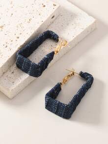 1 Pair Vintage Western Cowboy Style Woven Square Geometric Hoop Earrings, Suitable For Women's Casual/Party Wear