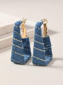 1 Pair Vintage Western Cowboy Style Woven Square Geometric Hoop Earrings, Suitable For Women's Casual/Party Wear - Light Blue - View 6