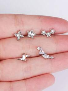 1 pièce Boucle d'oreille clou minimaliste moderne en acier inoxydable argenté avec zircone, bijou de piercing de cartilage, accessoire essentiel unisexe pour usage quotidien