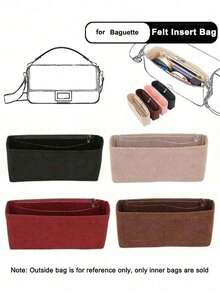 1Pc Multi-Pocket Organizer Insert Bag, Felt Insert Purse Organizer With Zipper,Felt Cloth Zipper Cosmetic Storage Bag, Lightweight Portable Inner Travel Storage Bag, Bag Insert Organizer With Multi-Pockets, Small Handbag Tote Shaper Insert For Shoulder Bag, Bag-In-Bag Organizer
