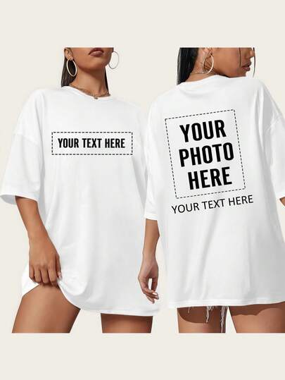 Large Women's Double-Sided Printed T-Shirt, Birthday Gift. Can Add Your Photo And Text, Unique Gift White Summer Vintage Style