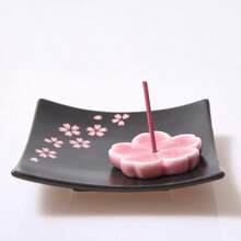 Japanese Ceramic Handmade Cute Cherry Blossom Incense Stick Holder Or Incense Burner Holder Unique Ash Catcher Inscent Tray And Decorative Gift Home Decor 3.94 Inches Square Pink