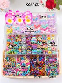 906pcs/Set Multicolor Casual Hair Accessories Set, Includes Chrysanthemum Hair Clips, Colorful Bow Hair Clips, Bow Hair Clips, Leather Hair Clips, Hair Ties, Scrunchies, Star Hair Clips, Small Chrysanthemum Hair Clips, Hair Elastics, Essential For Personalized Hairstyles For Women