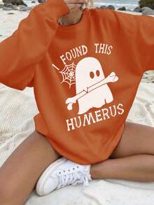 1 pieza Sudadera casual con cuello redondo y estampado gráfico para adolescentes, otoño/invierno - Fantasma amistoso, fantasma lindo, telaraña, araña, la serie definitiva de sudaderas con cuello redondo para cada joven