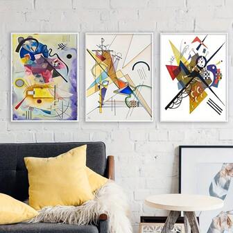 3 件帆布海报，现代艺术，抽象水彩画康定斯基图形艺术品海报，卧室客厅走廊的理想礼物，墙壁艺术，墙壁装饰，秋季装饰，墙壁装饰，房间装饰，无框架
