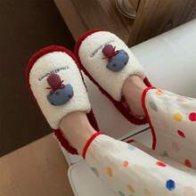 XIXITIAO زوج من الشبشب المسطح ذو لون متباين على شكل فطر للنساء، قاع ناعم وفراشي للأحذية المنزلية، تصميم جميل، دافئ وهادئ لأرضية الحذاء للشتاء، أنيق وخفيف الوزن مغلق الأصبع - الأحمر - مشاهدة 11