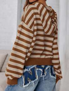 Womens Striped Sweaters Fall Pullover Hoodies Y2K Casual Long Sleeve Tops Winter Fashion Clothing - Thanh cà phê mơ - Xem 2