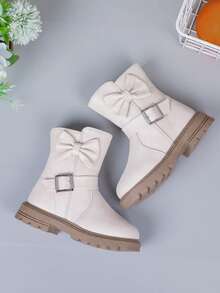 1双女童秋冬保暖内衬柔软PU皮舒适百搭轻便软底室内/室外休闲靴 - 白色 - 查看 6