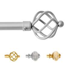 Extra Long Curtain Rod Black/Champane/ Bronze/Sliver Metal Curtain Rod For Living Room Bedroom Windows, 1 Pack 3/4 Inch Diameter Single Adjustable Curtains Rods With Spiral Finials - Silver - View 2