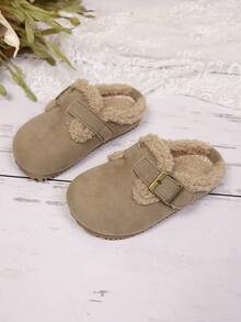 Zapatillas planas con forro de felpa para niños/niñas pequeños, aptas para el invierno