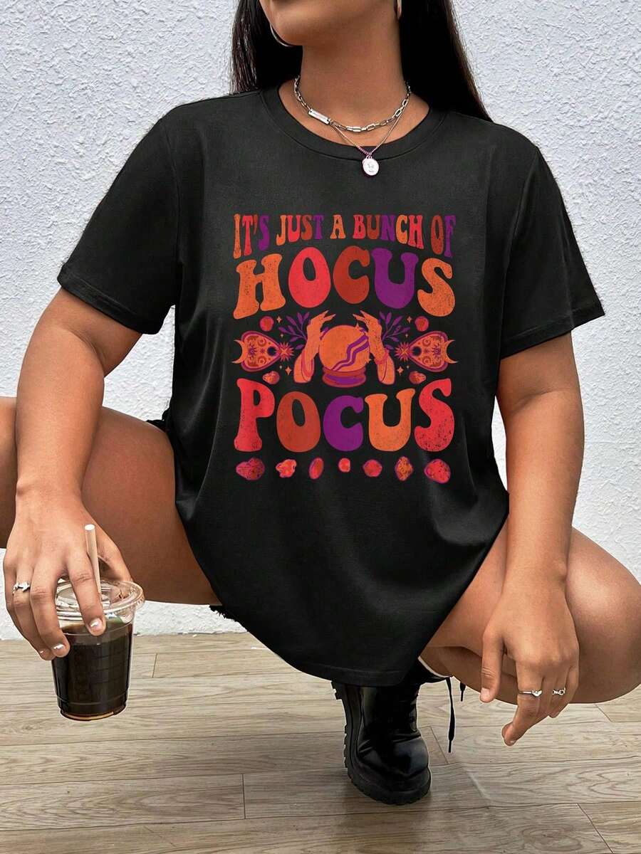 Women's Casual Graphic Print Short Sleeve Crew Neck 100%Cotton Graphic Tee Women Tops T-Shirt It's Just A Bunch Of Men And Women T-Shirt - Black - View 1