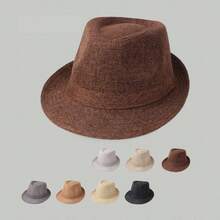 1pc SummerAutumn Breathable Linen Jazz Hat, British Style Casual Gentleman Fedora - White - View 5