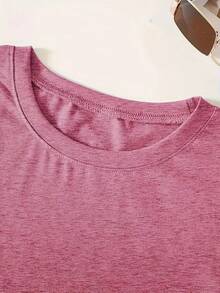 Women's Casual Long Sleeve Round Neck T-Shirt - "Be Kind Heart" Pattern Print, Bright Green, Medium Stretch Fabric, Machine Washable, All-Season Comfort, Non-Transparent Material Valentine Outfits For Women2025 - 磚紅色 - 查看 4