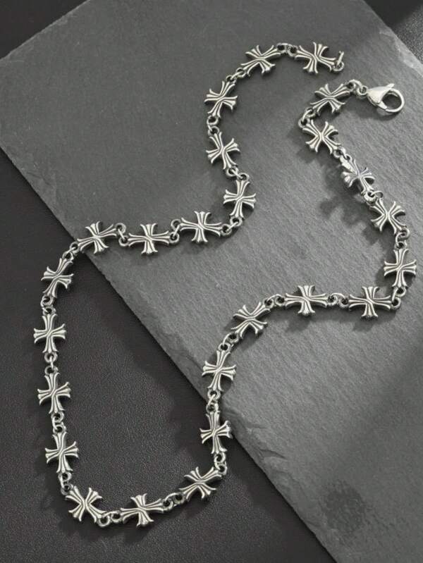 1PC Personalized Punk Style Men's Jewelry Set, Hip-Hop Cross Necklace Bracelet, Suitable For Women's Y2k Accessories