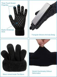 3 件套耳罩头带保暖面罩羊毛围脖触摸屏冬季针织手套男女款