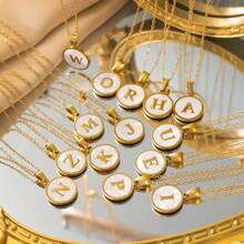 Gold Exquisite Stainless Steel Shell Letter Pendant Necklace, Optional From A-Z, Round Head Pendant Necklace With Waterproof Collarbone Chain, Suitable For Daily Wear
