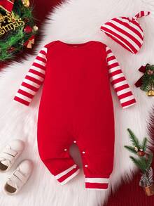 Infant Boys/Girls Letter Print Cute Christmas Long Sleeve Bodysuit With Hood Set, Spring/Autumn